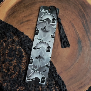 Gothic Coffin Bookmark: Black Rainbow with Tassel