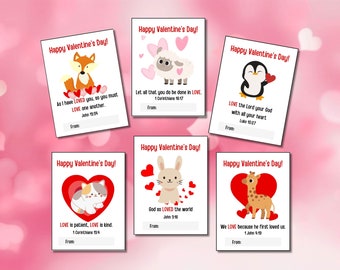 Christian Valentines Day Cards for Kids, Printable Bible Verse Scripture Cards, Preschool Memory Verses