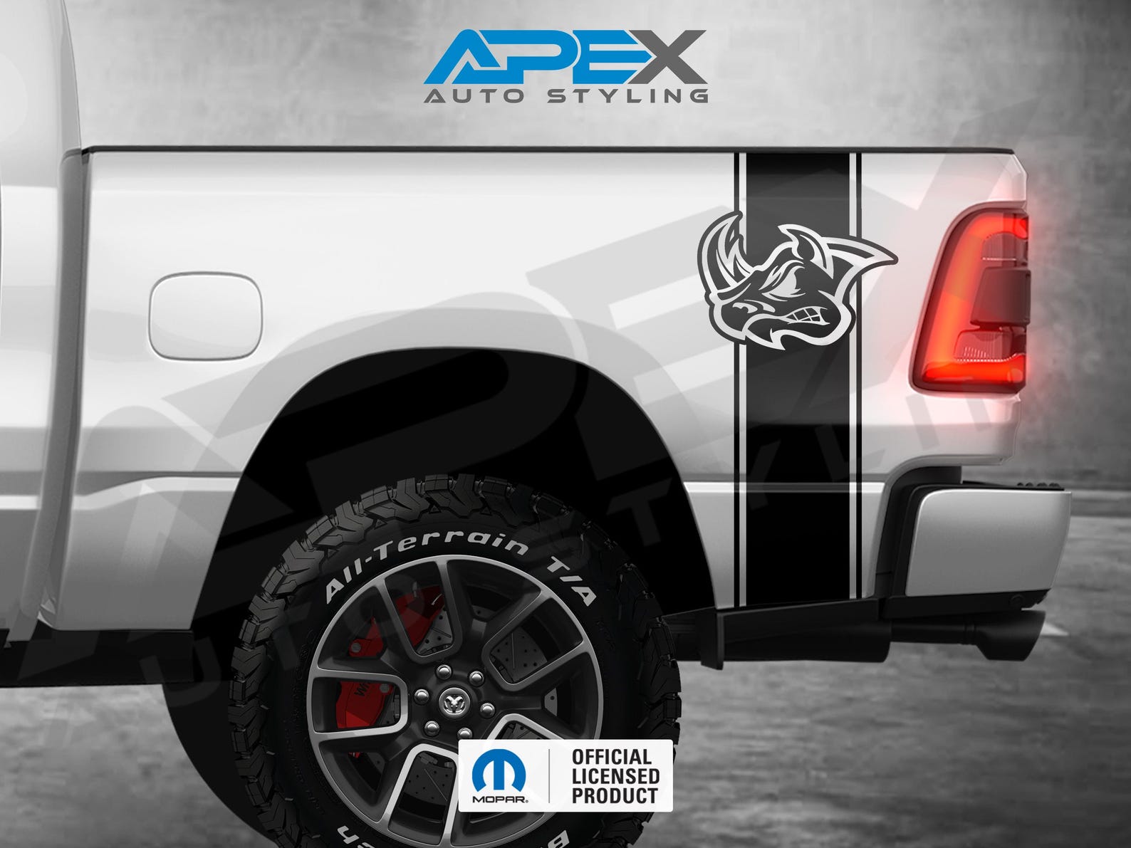 RAM Bed Stripe Decal Set - RHO Rhino Logo - Set of 2 - Multiple Styles ...
