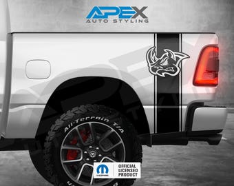 RAM ベッドストライプ デカール セット - RHO Rhino ロゴ - 2 個セット - 複数のスタイル - Mopar ライセンス