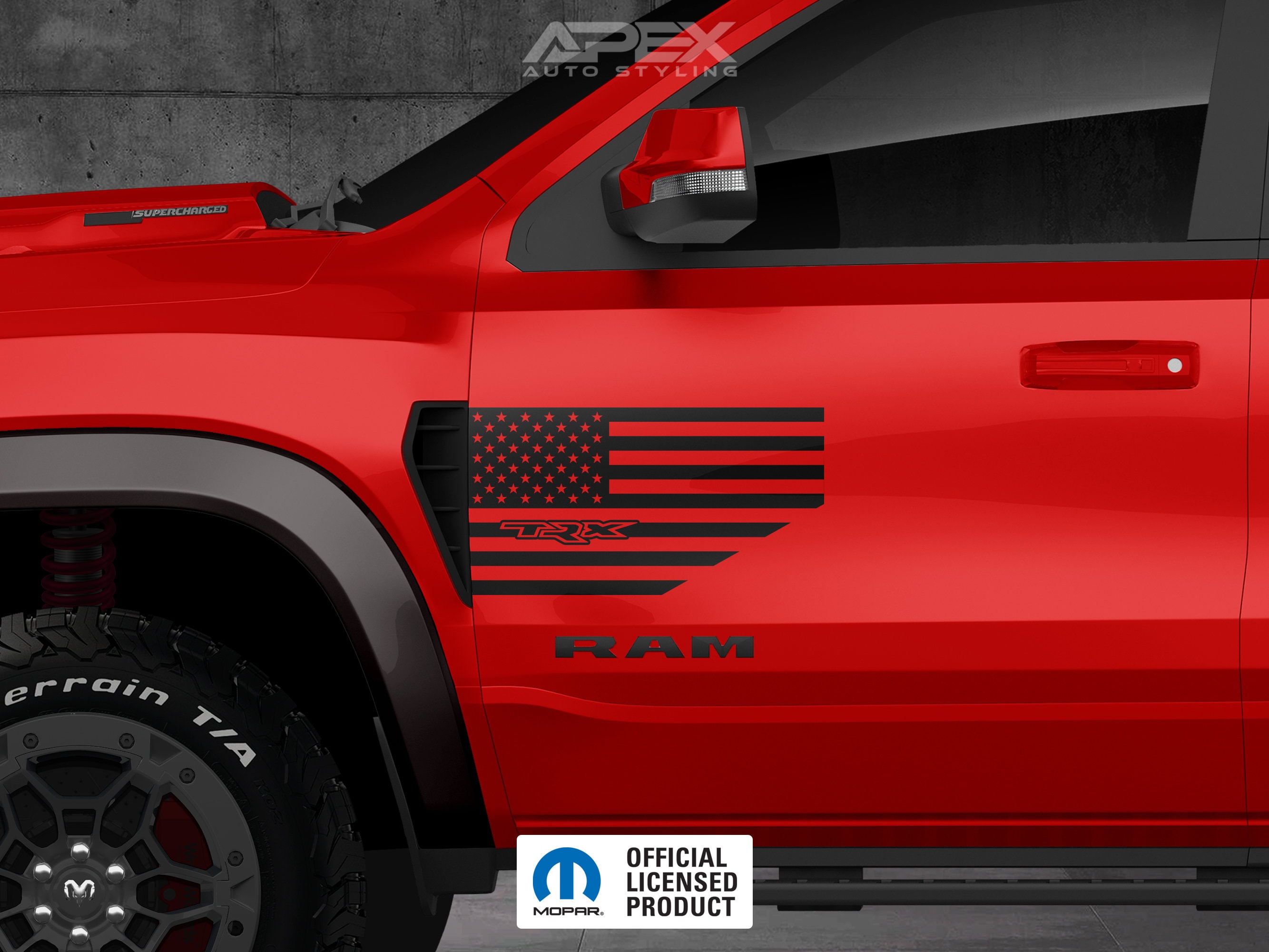 RAM TRX Fender Vent Decals -flags + TRX Logo Cutout