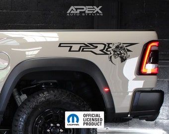RAM TRX Bedside Decals - OEM 36&quot; - T-Rex Eating Raptor (Set Of 2) (Customizable)