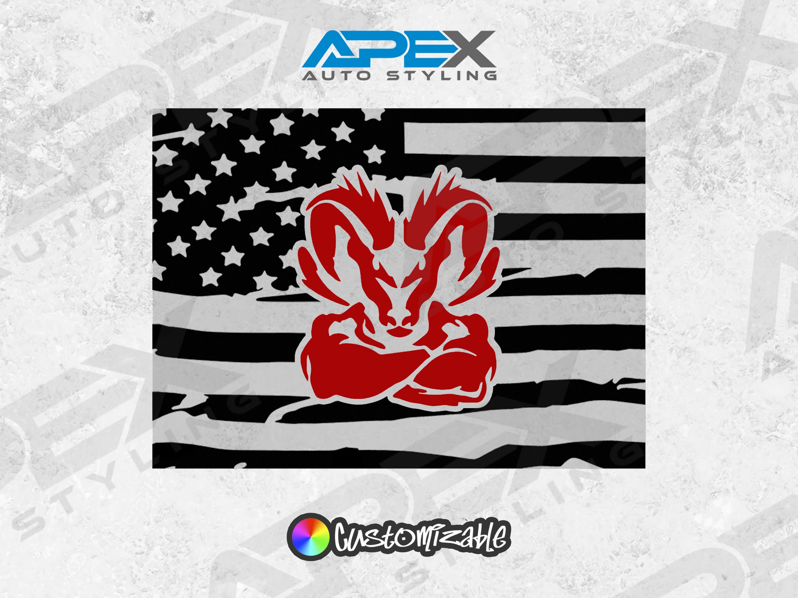 Dodge RAM Pickup Rear Sliding Window Decal - Flexing Ram Logo