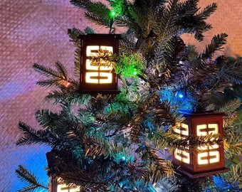 Wood Mid-century Modern Themed String Light Set (8) for Christmas Tree AND tiki bar decor