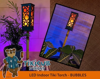 Handmade Indoor LED Tiki Torch, Mid-Century Modern Bubbles Pattern