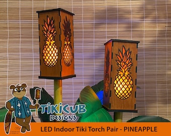 Pineapple Tiki Torch Set – Hand-Sculpted LED Indoor Lighting