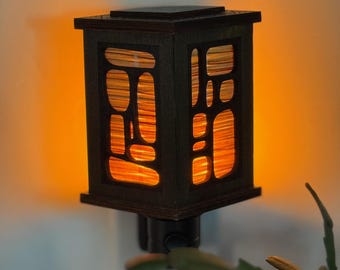 Handcrafted Wood Flicker Flame Nightlight - Stacked Stones Brutalist Design