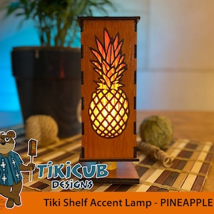 Small Tiki Shelf Accent Lamp, Indoor Low-Voltage Pineapple Pattern - Made of Wood