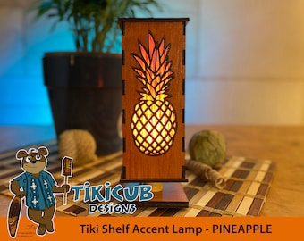 Small Tiki Shelf Accent Lamp, Indoor Low-Voltage Pineapple Pattern - Made of Wood