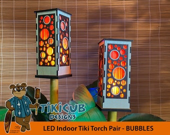 Mid-Century Modern Indoor Tiki Torch Set – Bubbles Pattern, LED Lighting