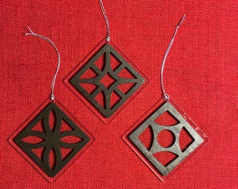Mid-century Modern Wood and Acrylic Christmas Ornament Set