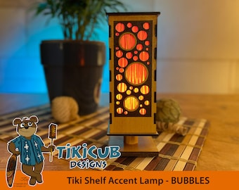 Small Tiki Shelf Accent Lamp, Indoor Low-Voltage Retro Bubble Pattern - Made of Wood