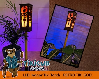 Indoor LED Tiki Torch, Retro God Pattern, with Tabletop Stand and Plant Spike