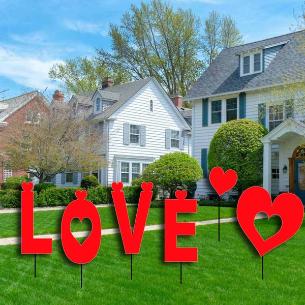 9 PCS LOVE Letter Yard Sign Partyprops  Valentines day Lawn Yard outdoor Decorations, Love Heart sign Valentine's Day Decorations Outdoor