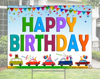 Drive by Happy Birthday Parade YARD SIGN | Thank you for driving by sign Car birthday parade quarantine party lawn sign, Honk Beep yard sign