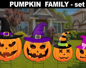 Trick-or-Treat Pumpkin Family for Halloween Yard Sign Decoration | Halloween Trick-or-Treat sign | Decorative pumpkin for Halloween