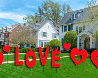 9 PCS LOVE Letter Yard Sign Partyprops  Valentines day Lawn Yard outdoor Decorations, Love Heart sign Valentine's Day Decorations Outdoor