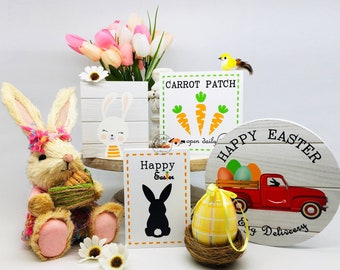 EASTER DECOR Tiered tray décor carrot patch Happy Easter egg delivery Straw Easter bunny Farmhouse Easter Rustic Easter sign Easter gift