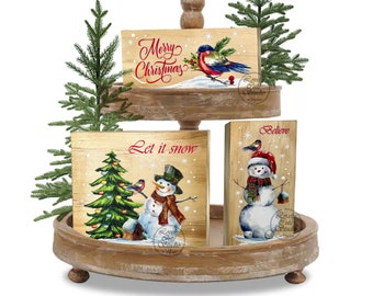 Christmas Tiered Tray Decor bundle I Handmade Christmas mini wood signs