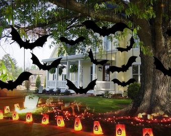 HALLOWEEN BATS Set of 12 or 6 Hanging bats Halloween Decoration bats Halloween outdoor decor Halloween tree Halloween garden Halloween lawn