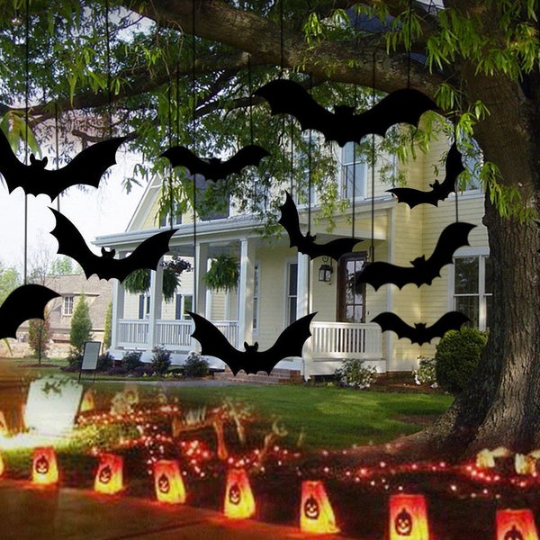 HALLOWEEN BATS Conjunto de 12 o 6 Murciélagos colgantes Murciélagos de decoración de Halloween Decoración al aire libre de Halloween Árbol de Halloween Jardín de Halloween Césped de Halloween