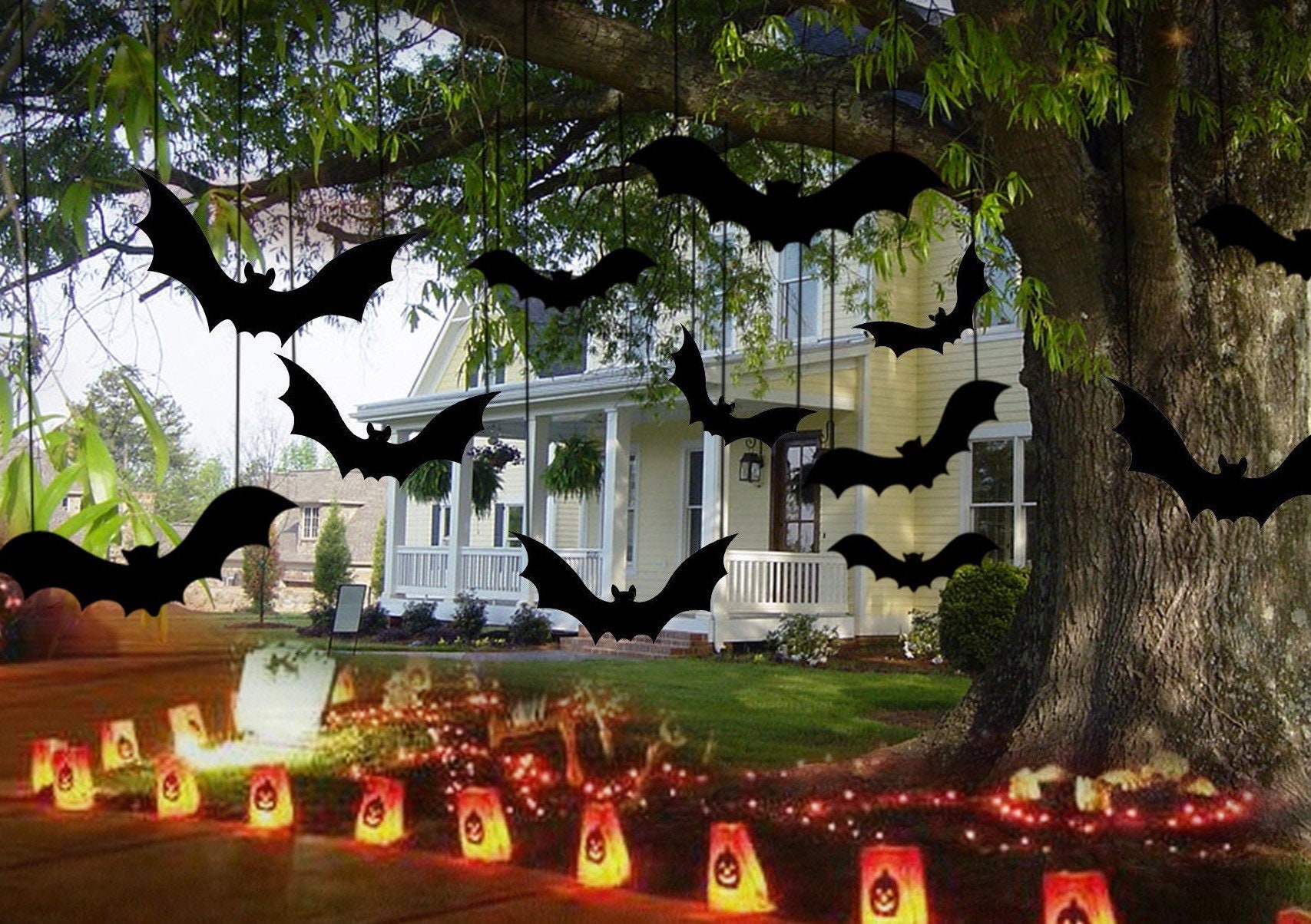 HALLOWEEN BATS Set of 12 or 6 Hanging Bats Halloween Decoration