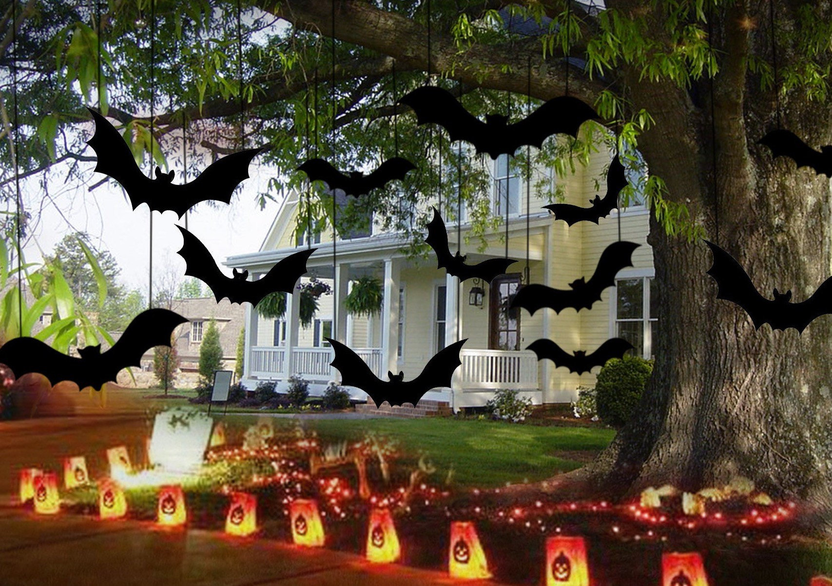 HALLOWEEN BATS Set of 12 or 6 Hanging Bats Halloween Decoration