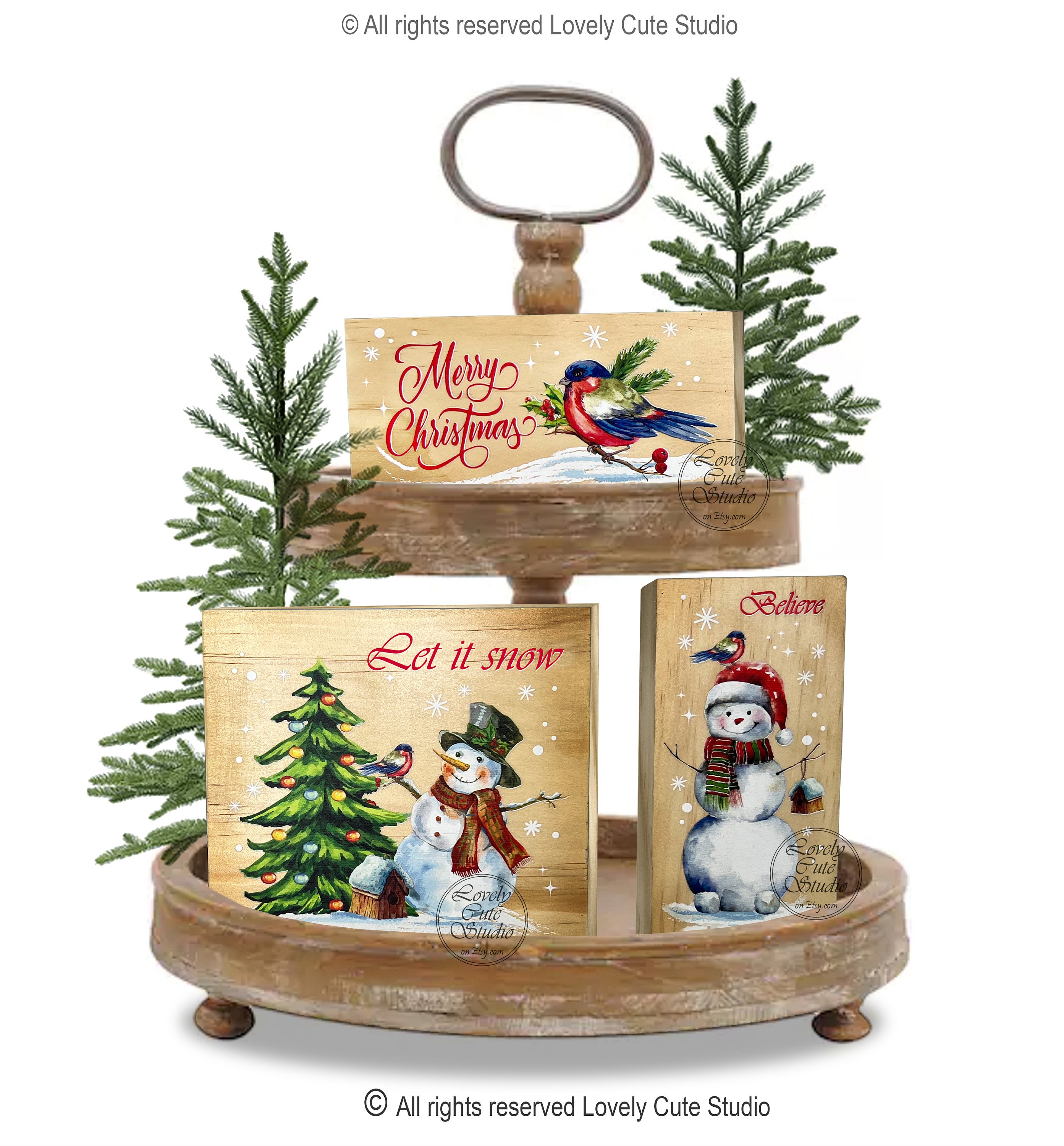 18-teiliges Weihnachts-Tablett-Dekor-Set – Rustikale Holzschilder Mit Beleuchtung, Tischdekoration Für Weihnachten