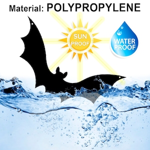 May include: Black bat silhouette made of polypropylene material, floating in blue water. The bat is sun and water proof.