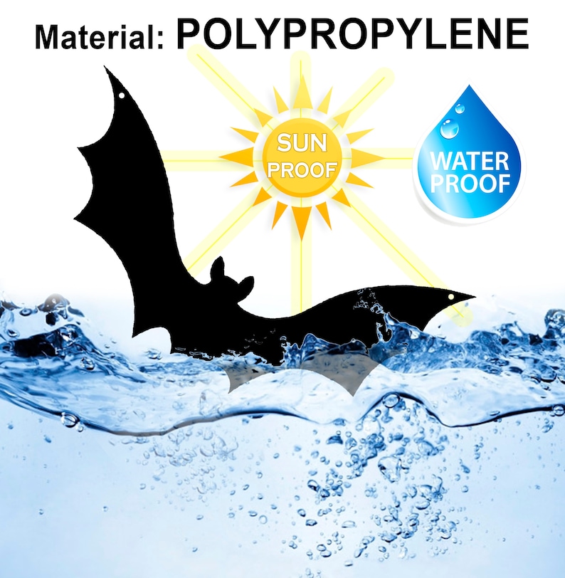 May include: Black bat silhouette made of polypropylene material, floating in blue water. The bat is sun and water proof.