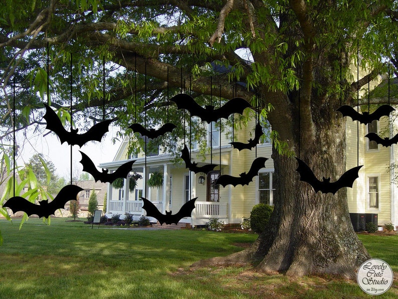 12 Black Scary Bats for Halloween Yard Decoration  Party image 1