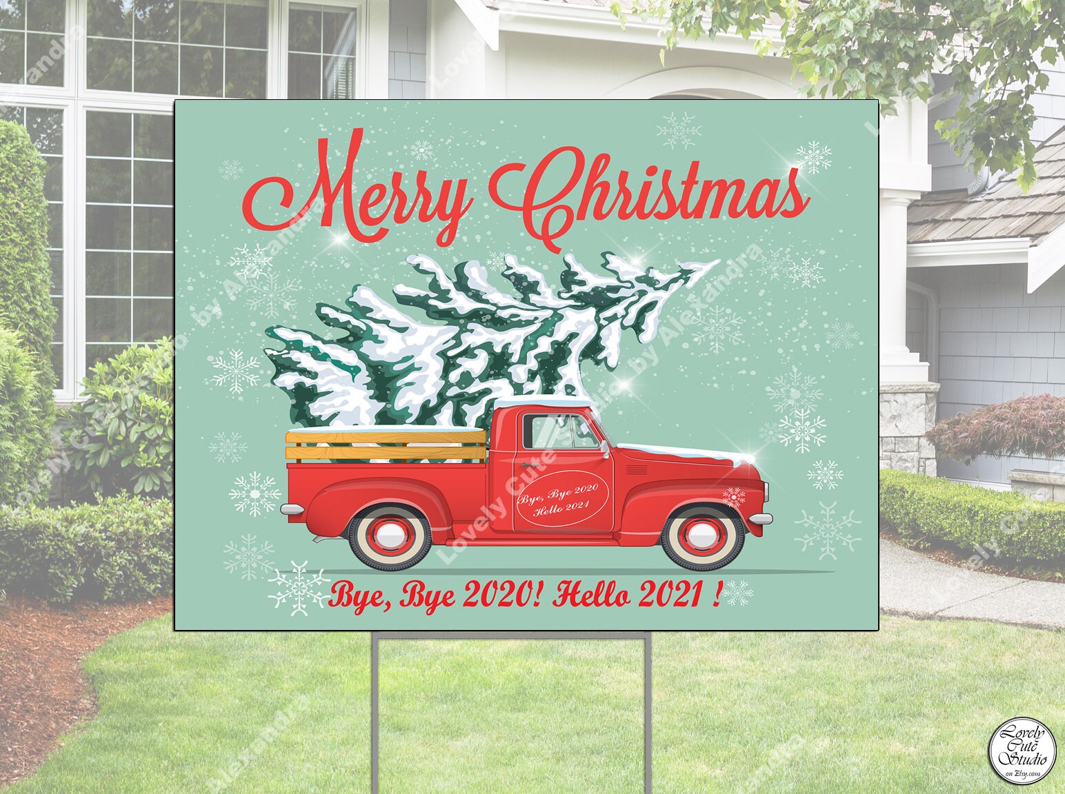 Merry Christmas Red Truck YARD SIGN for outdoor garden décor Etsy