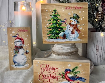 Christmas Tiered Tray Decor bundle, Handmade Christmas mini wood signs, Christmas Tray Fillers, Snowman Tiered Tray, Winter Tiered Tray