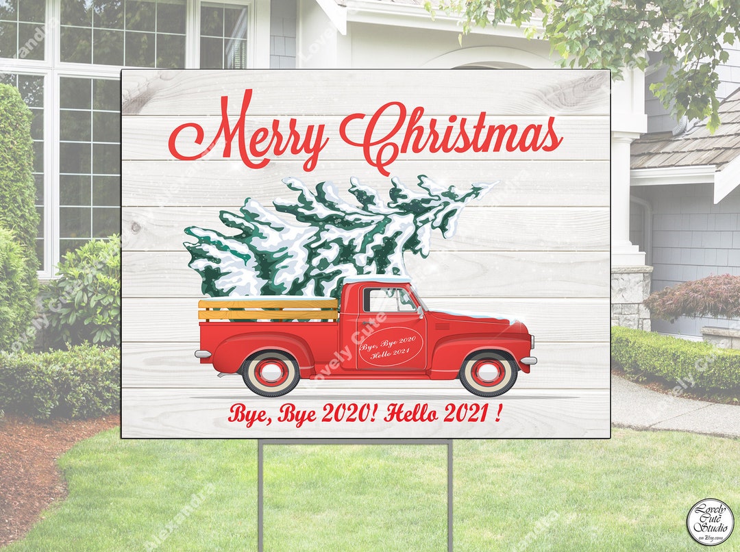 Merry Christmas Red Truck YARD SIGN for Outdoor Garden Décor, Big
