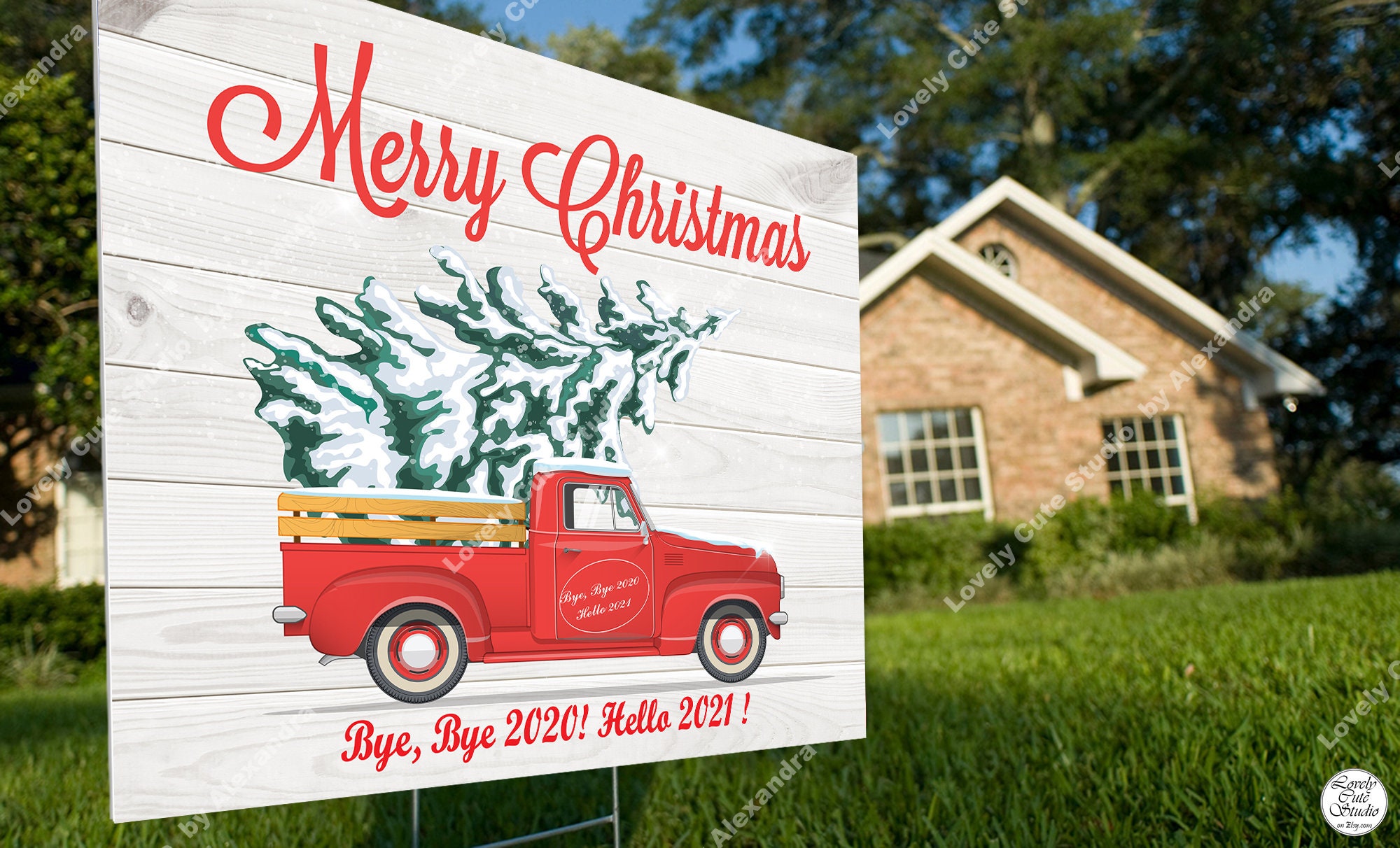 Merry Christmas Red Truck YARD SIGN for outdoor garden décor Etsy