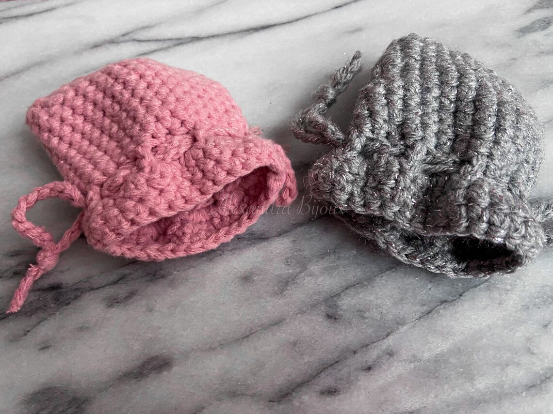 Hand Knitted Pouch With Drawstring Closure Crochet Pouch Etsy