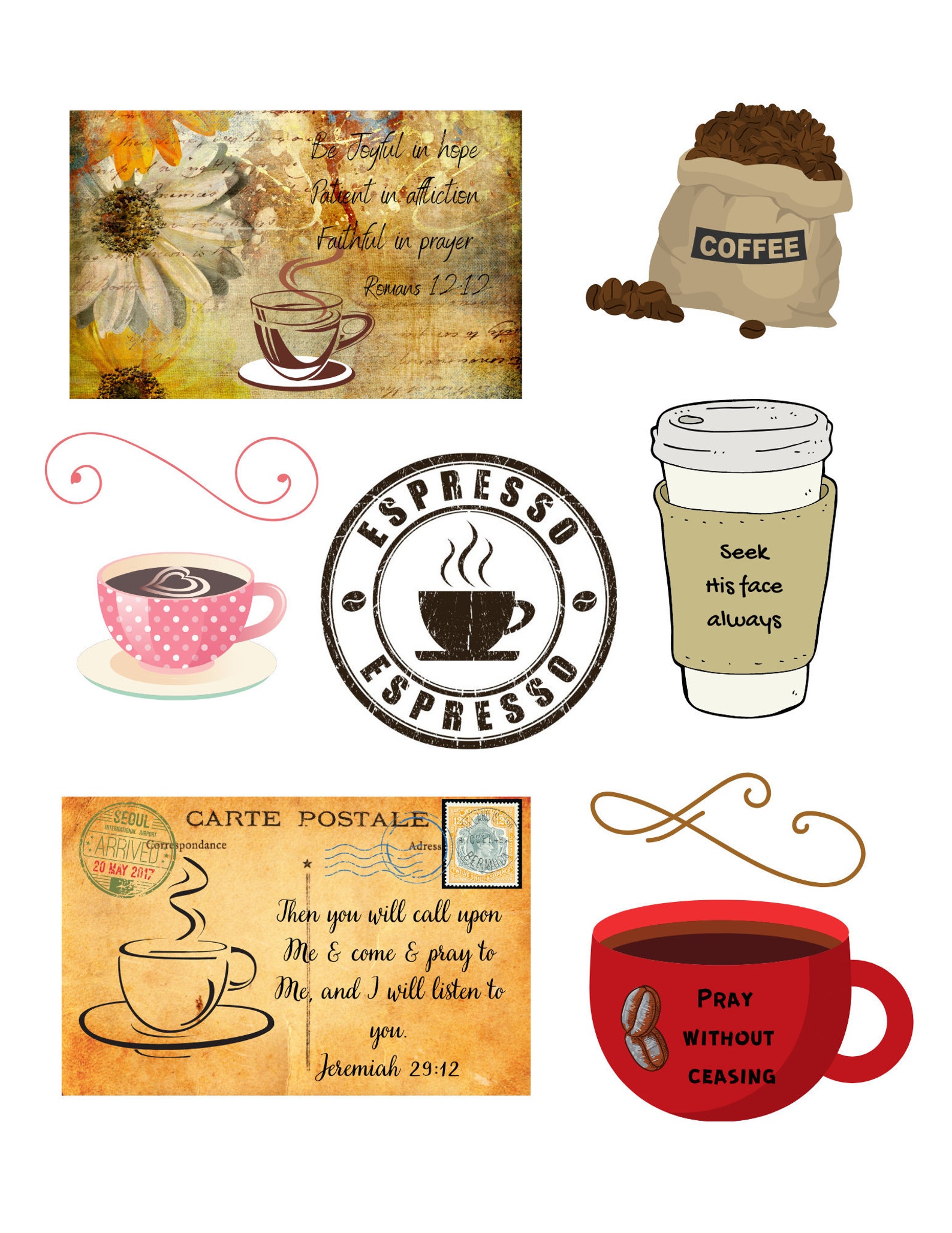 Coffee &amp; Prayer Bible Journal Kit Ephemera for Junk Journal - Etsy