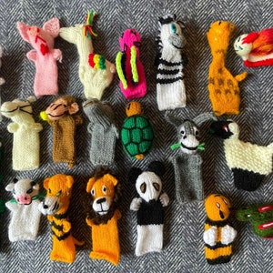 20 Hand knitted finger puppets from Peru. Story telling party bags stocking fillers