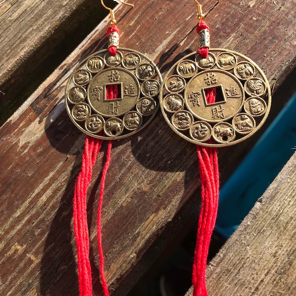 Chinese Zodiac Coin Lucky Earrings Feng Shui Chinese New Year