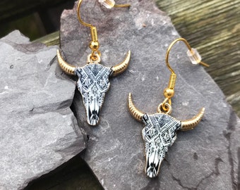 Enamel Cow Skull Earring, Bull Earrings, Cowboys, Cowgirls, Wild West jewellery, cowgirl earrings, Aztec earrings