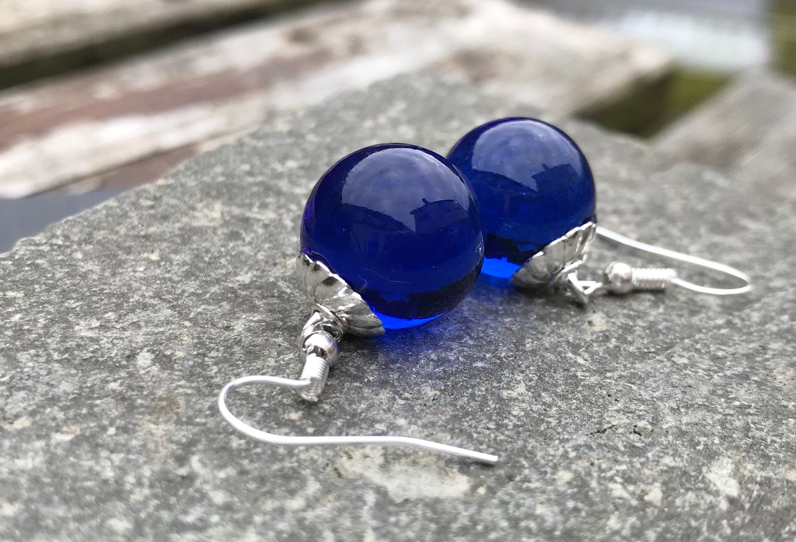 Blue glass earrings clearance