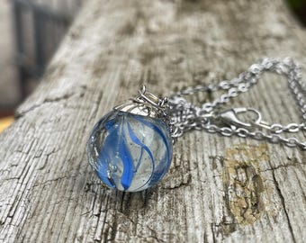Retro Glass Marble Necklace: Stainless Steel Curb Chain