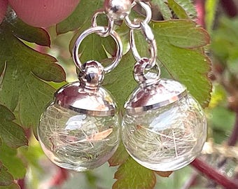 Dandelion Seed Wish Globe Earrings: Natural Glass Orb Jewellery