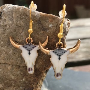 Enamel Cow Skull Earring, Bull Earrings, Cowboys, Cowgirls, Wild West jewellery, cowgirl earrings, Aztec earrings