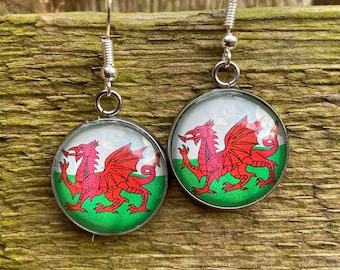 Welsh flag earrings, Welsh earrings, Welsh dragon earrings, Welsh rugby earrings, Cymru flag earrings, World Cup earrings