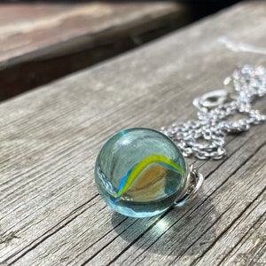 Retro Cats Eye Glass Marble Necklace - Stainless Steel Chain