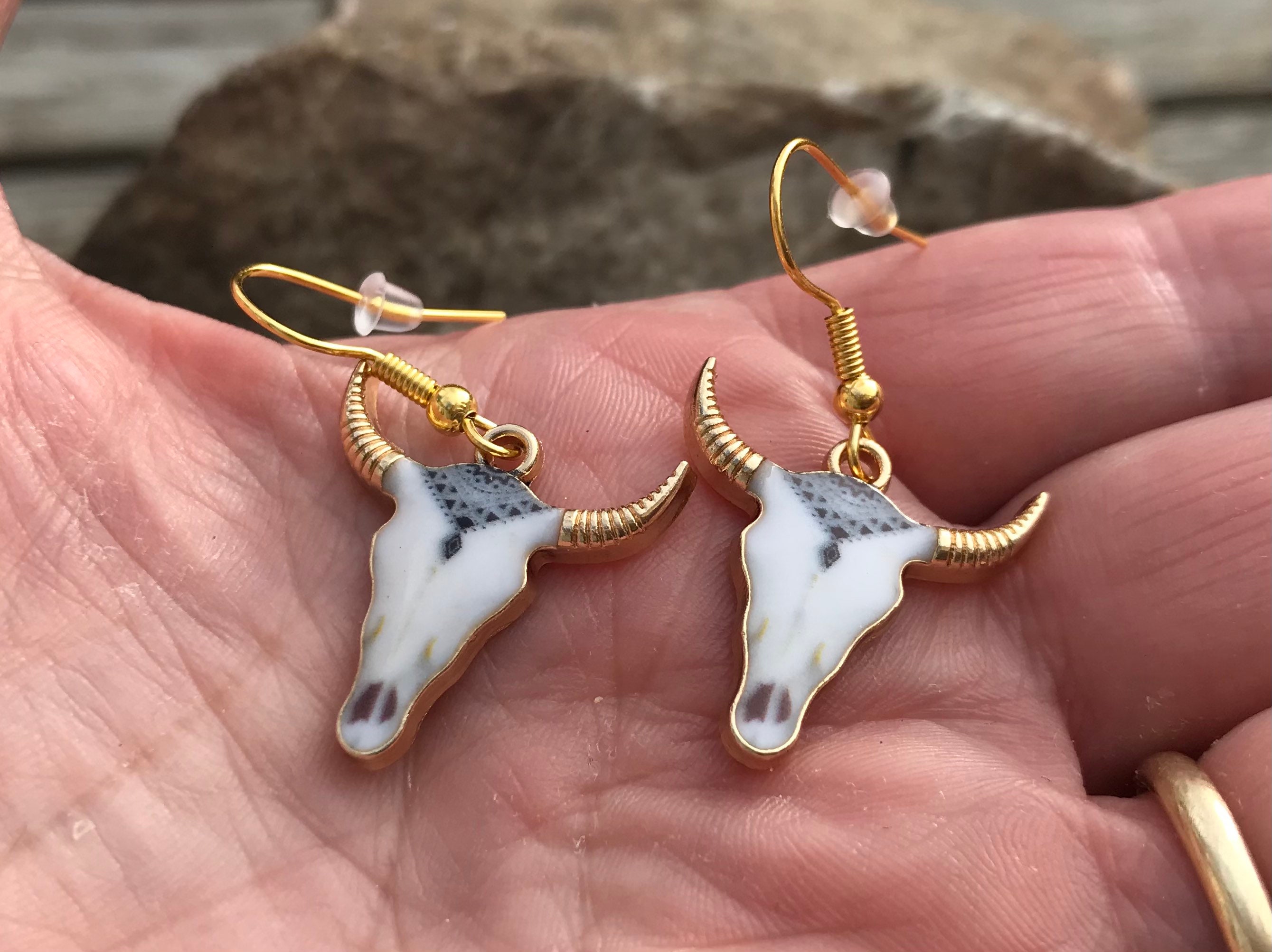 Enamel Cow Skull Earring, Bull Earrings, Cowboys, Cowgirls, Wild West jewellery, cowgirl earrings, Aztec earrings