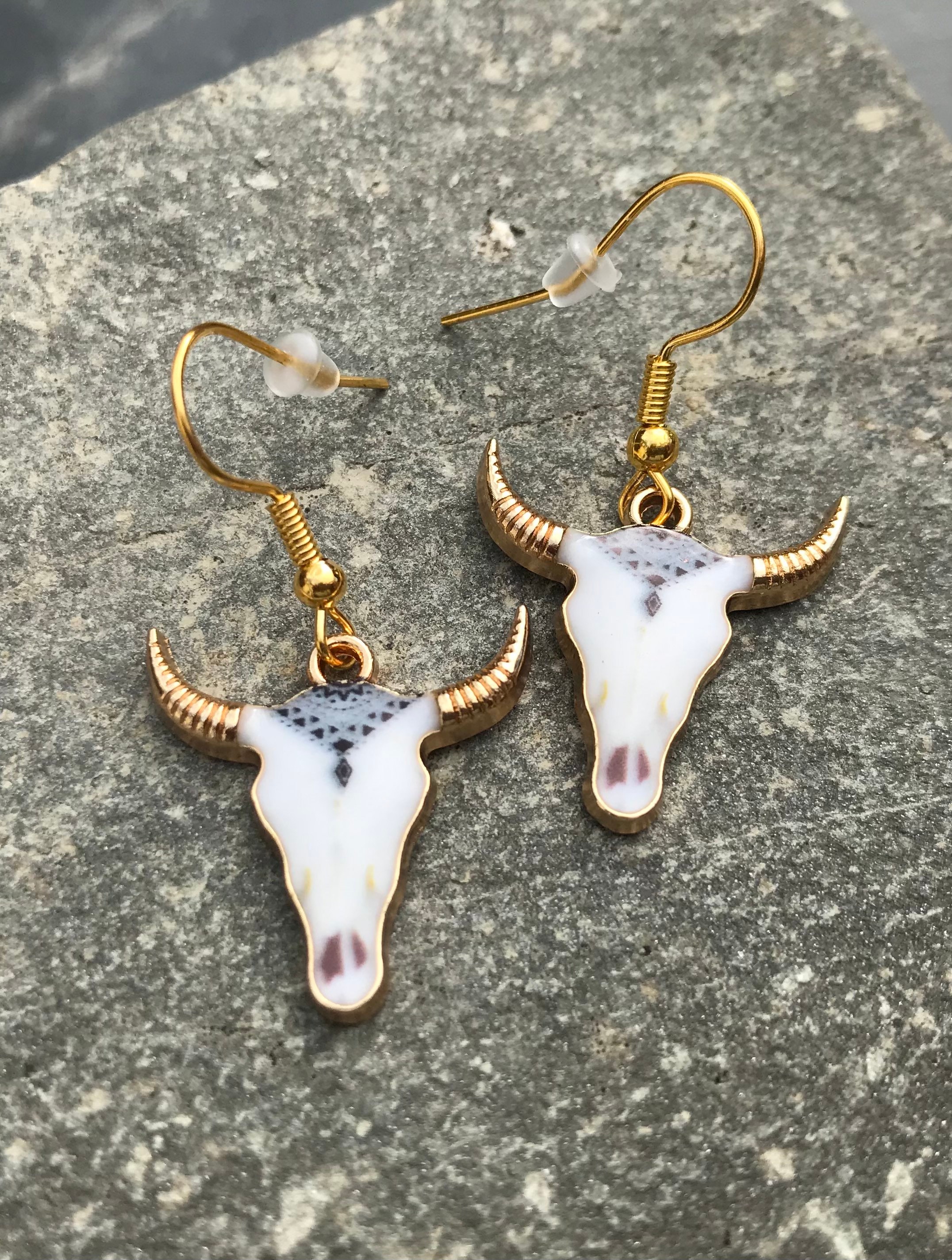 Enamel Cow Skull Earring, Bull Earrings, Cowboys, Cowgirls, Wild West jewellery, cowgirl earrings, Aztec earrings