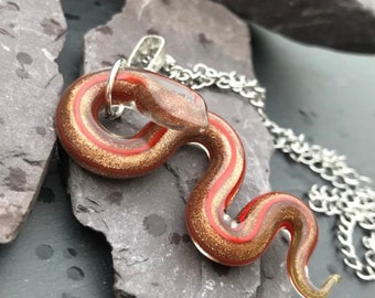Dichroic Glass Snake Necklace: Lampwork Serpent Pendant