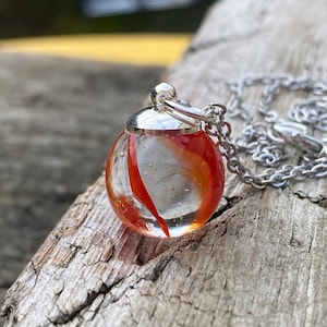 Retro Red Cat&#39;s Eye Glass Marble Necklace - Stainless Steel Chain